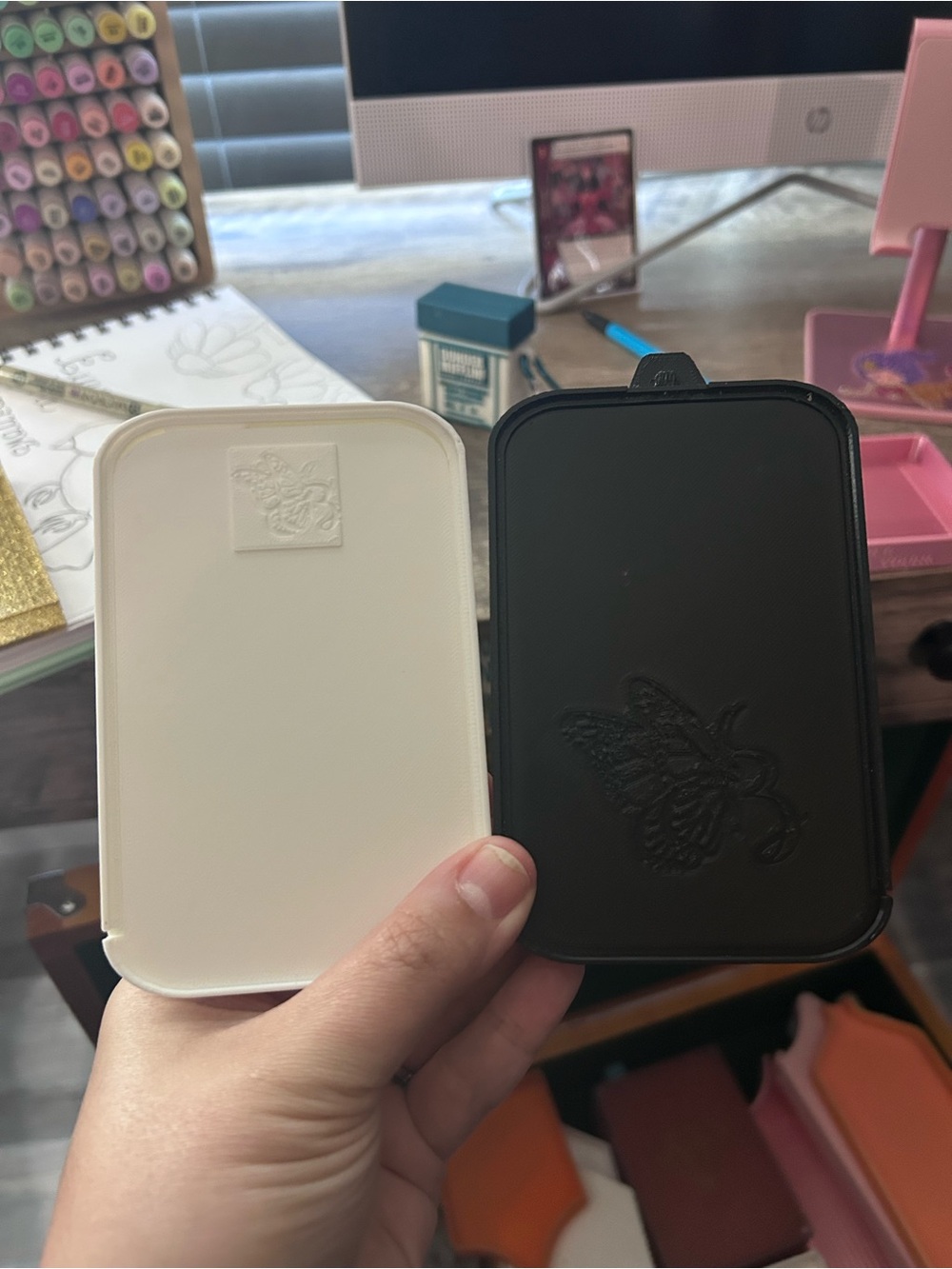 White and Black Trays with Embossed Butterfly